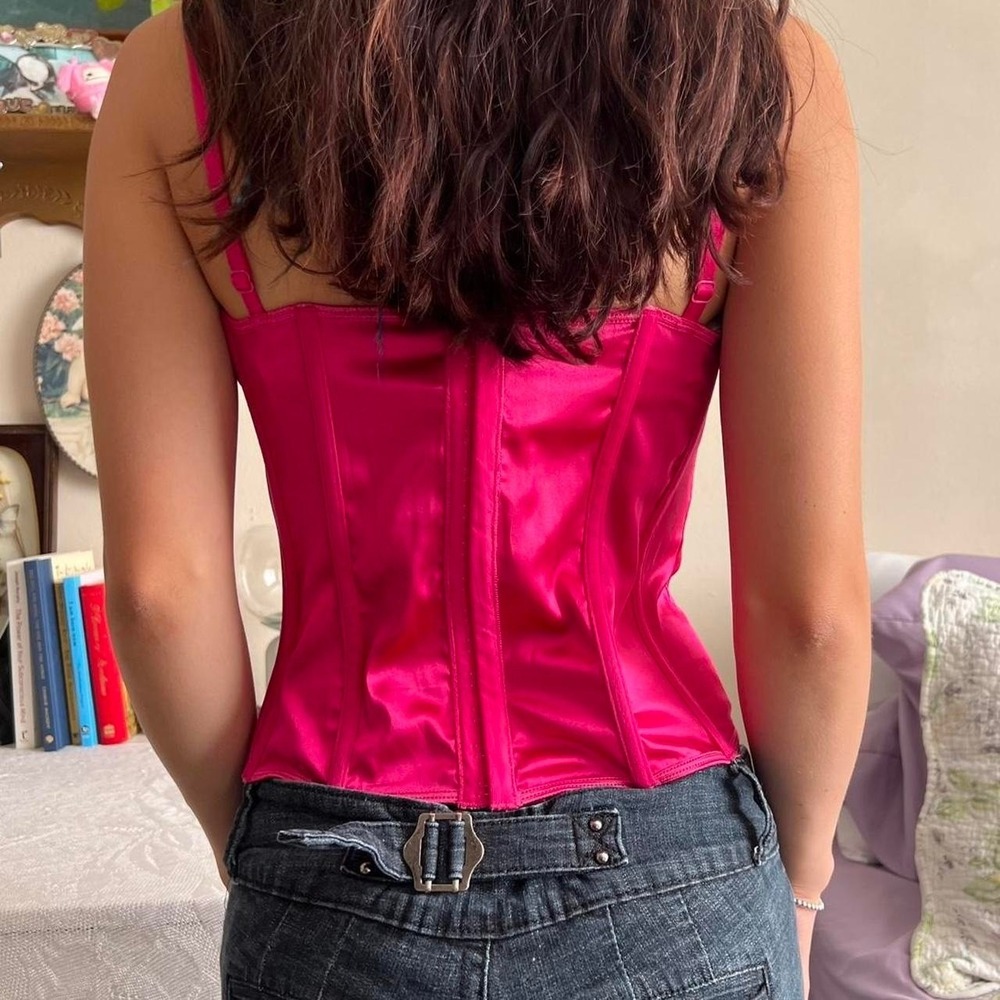 2000s y2k victoria secret hot pink and black lace corset tank top size medium - Picture 2 of 5